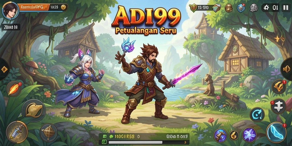 Tampilan gameplay ADI99 yang menampilkan pertarungan seru dan karakter dinamis.