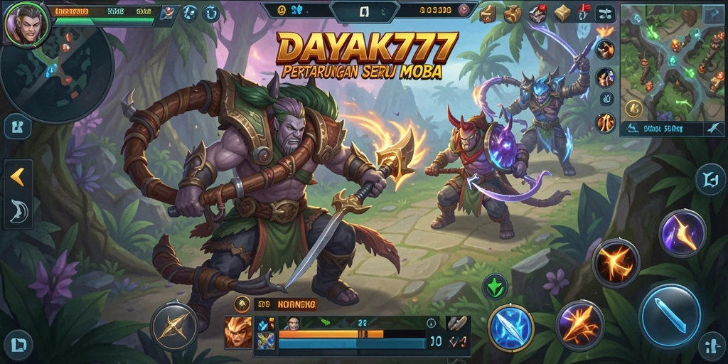 Tampilan utama gameplay seru di DAYAK777 dengan karakter berbeda.