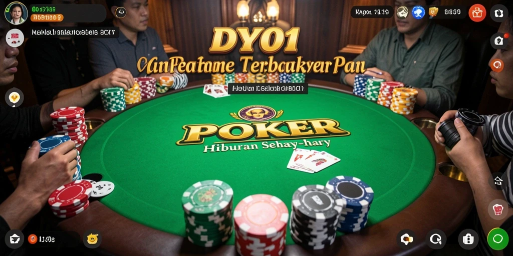 Screenshot gameplay utama DY01 menampilkan pertandingan poker yang seru.