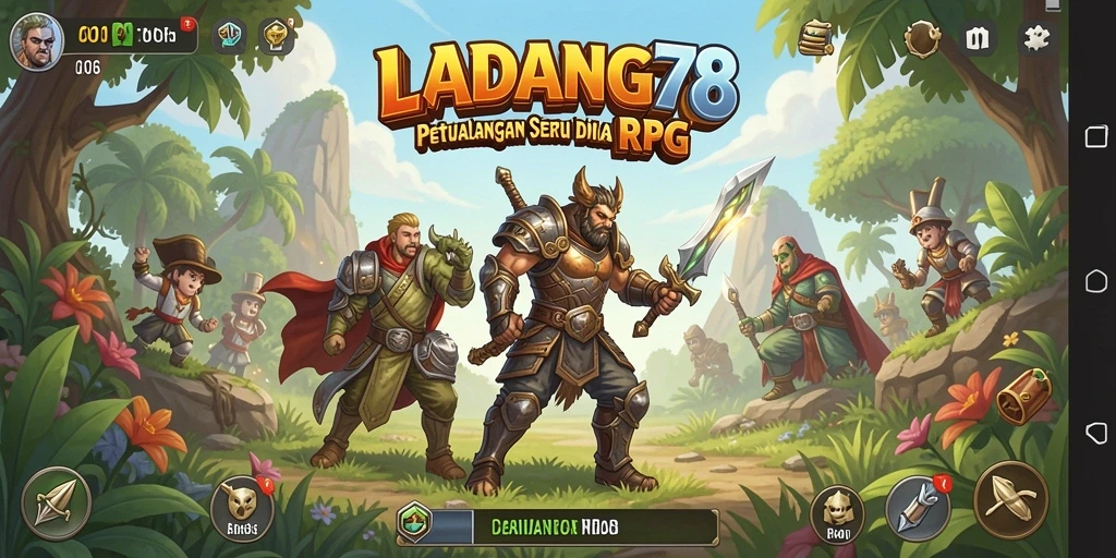 Screenshot dari gameplay RPG yang menampilkan karakter bertarung di arena.