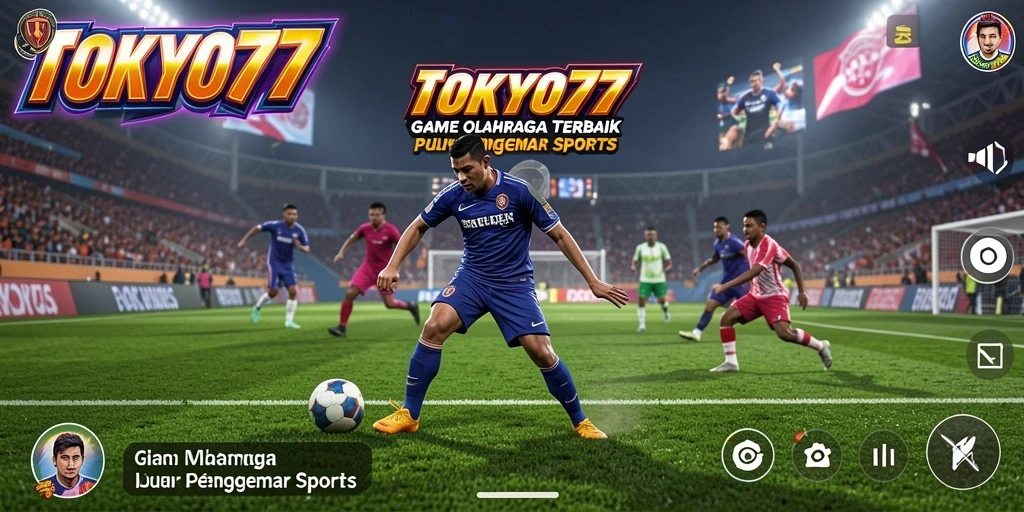 Tangkapan layar utama TOKYO77 menampilkan aksi seru dalam pertandingan olahraga.