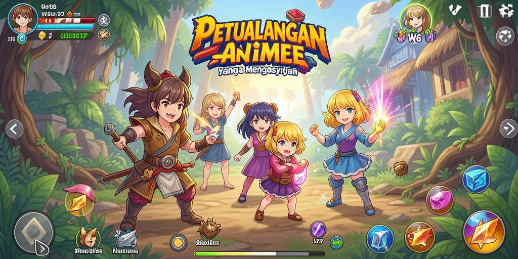 Screenshot gameplay W67 menampilkan karakter Anime beraksi di dunia yang luas.